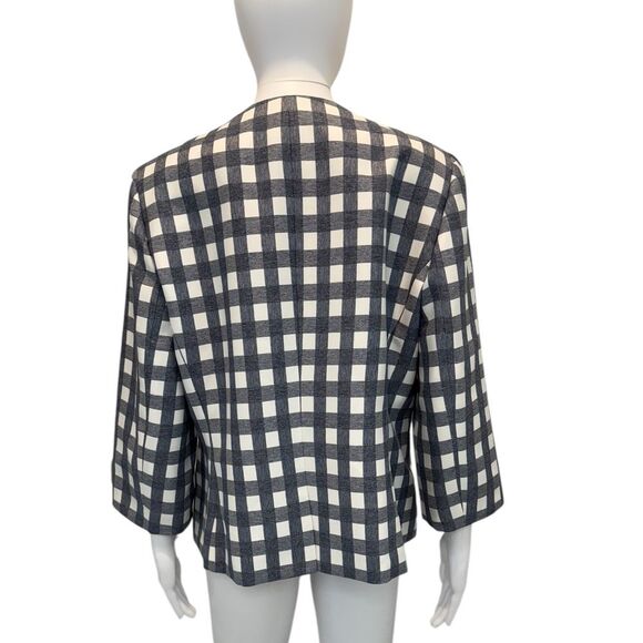 Nine West Gingham Navy White Checkered Blazer‎ Size 10 - Picture 3 of 8